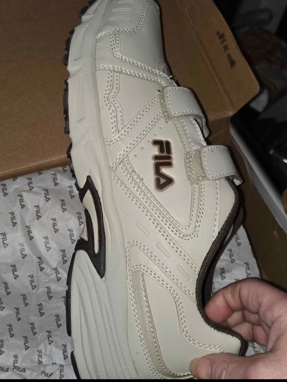 FILA Men’s Cream and Brown Velcro Leather Sneakers